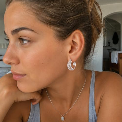 Gold Silver Huggie Hoop Earrings for Women 18K Gold & Sterling Silver Plated Cubic Zirconia Hoop Earrings Double Hoops Earrings Hypoallergenic Non Tarnish Earings Jewelry Gift - color: Silver-A