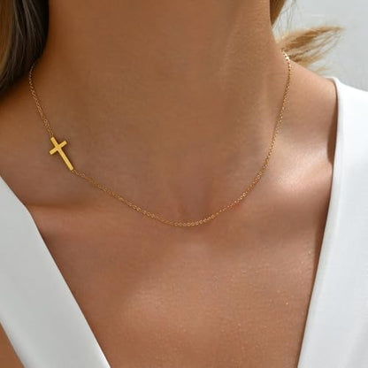 Gold Cross Women's Necklace 18K Gold Plated Stainless Steel Handmade Pearl Necklace Gold Paperclip Necklace, Fashion Jewelry Gifts - style: personalities