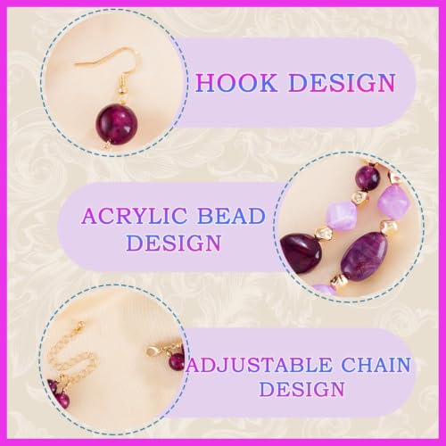 Layered Beaded Necklace and Earring Set Acrylic Beads Necklace Set Bohemian Chunky Jewelry Set for Women Beach - color: Purple