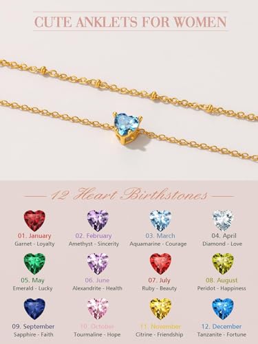FindChic Bling Heart Birthstone Anklets Layered Beaded Ankle Bracelets for Women Gold/Black/Silver 12 Month Gem Colors Foot Chain Summer Jewelry for Girls, with Gift Box - color: Gold, style: 11. Nov.-Created Yellow Topaz(Prong Setting)