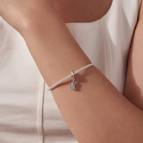 Celestial Bead Charms for Bracelets, Star Moon Dreamcatcher Dangle Charms, Silver Tone Copper, Glass Resin CZ Accents, Charm Beads for Women Jewelry Making, Gift Box Included - color: Opal Crescent Moon Dangle Charm