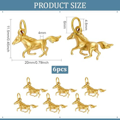 PH PandaHall 6pcs 18K Gold Plated Horse Charms Pendant, 304 Stainless Steel Horse Shape Pendant with Single Circle Good Luck Horse Charm for DIY Crafts Brecelets Necklace keychain Jewelry Making
