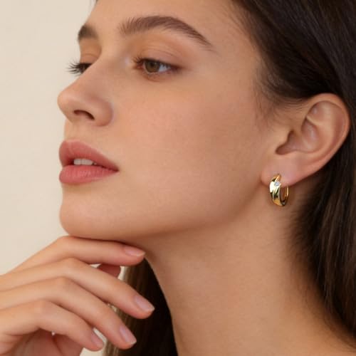 ALEXCRAFT 14K Goldplated Zirconia Hoop Earrings for Women, Hypoallergen Small Tiny Silver Sleeper Cartilage Twist Huggie Hoop Earrings With Ball Zirconia Shiny Simple Elegant Jewelry for Women - color: GoldA