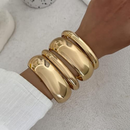 Chunky Gold Bangle Bracelets for Women Stack Wide Wrist Bracelets Gold Stackable Bracelets Jewelry - style: G-4pcs