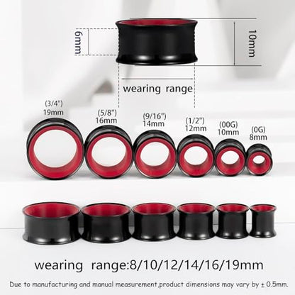 DOEARKO 2Pcs Stainless Steel Outer Ring & PLA Inner Plug Ear Gauges (2g/6mm - 1"/25mm) Hypoallergenic Double Material for Stretched Ears Lightweight Breathable Plugs - color: B&R, size: 22mm(7/8")