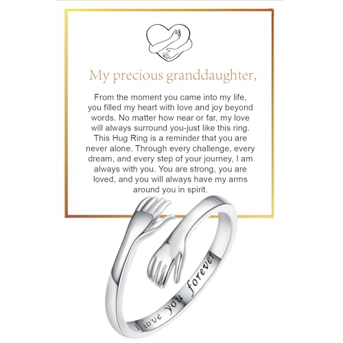 Granddaughter Daughter Hug Ring For Hope Rings, Stainless Steel Inspirational Jewelry Engraved Always With You Love You Forever Message Adjustable Non Tarnish Jewelry Birthday Gift Card - color: I Love You Forever