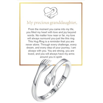 Granddaughter Daughter Hug Ring For Hope Rings, Stainless Steel Inspirational Jewelry Engraved Always With You Love You Forever Message Adjustable Non Tarnish Jewelry Birthday Gift Card - color: I Love You Forever