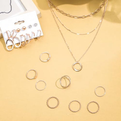 NEWITIN 61 Pieces Gold Jewelry Set for Women Fashion Costume Watch Jewelry | Bohemian Jewelry, Cubic Zirconia, Gold Plated Necklaces Bracelets Watch Rings Earrings Set for Women Party Daily, Women Gifts - color: Gold C