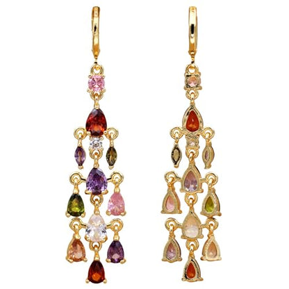 18K Gold Plated Flower Dangle Earrings for Women, Hypoallergenic Cubic Zirconia Earrings, Elegant CZ Drop Earrings, Statement Jewelry Gifts Party Fashion - style: Chandelier-Gold-Mix