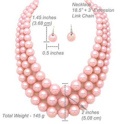 Fashion 21 Women's Faux Pearl Three Multi-Strand Statement Necklace and Earrings Set - color: Light Pink
