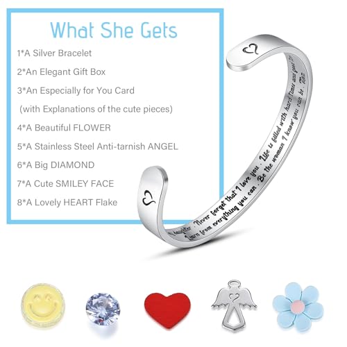 SAM & LORI Personal Bracelets for Teens/Women-Inspirational Jewelry Gifts (Various Designs) for Daughter/Sister/Mom/Friends-Adjustable Bracelet in a Pretty Gift Box - style: 2-Daughter Mom-To my daughter,...Mom