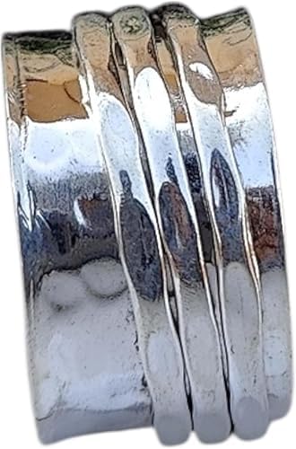 Pure Silver Hammered Spinner Thumb Band Ring Three Tone Spin Band Solid 925 Sterling Silver Meditation and Anxiety Band's