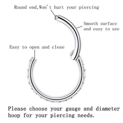 316L Surgical Steel Seamless Nose Ring Cartilage Hoop Silver/Gold/Rose Gold/Black 16G 18G 20G 6mm-12mm CZ Paved Helix Rook Tragus Lobe Body Pierecing Jewelry Segment Clicker Lip Rings Rook Earrings - color: Silver, size: 18 Gauge 6mm