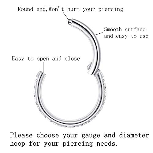 316L Surgical Steel Seamless Nose Ring Cartilage Hoop Silver/Gold/Rose Gold/Black 16G 18G 20G 6mm-12mm CZ Paved Helix Rook Tragus Lobe Body Pierecing Jewelry Segment Clicker Lip Rings Rook Earrings - color: Silver, size: 16 Gauge 7mm