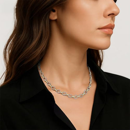 Two Tone Wire Necklace Gold and Silver Link Chain Adjustable 18K Gold Plated Twist Vintage Classic Jewelry - style: Oval - Two tone