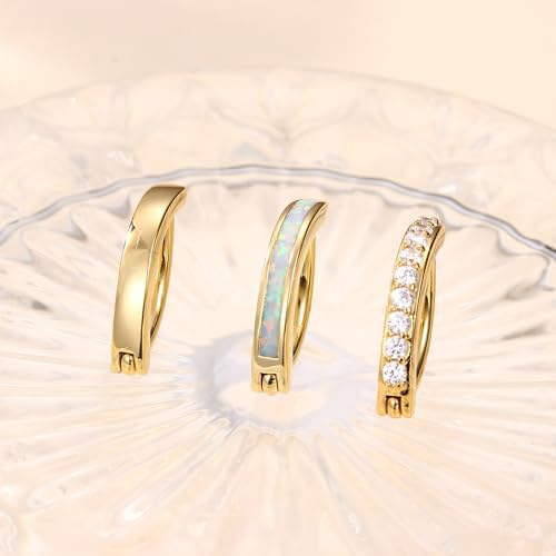 Jstyle 3Pcs 14G Clicker Belly Button Ring for Women - Gold 316L Surgical Steel, Cute CZ Opal Small Hoop, Simple Reverse Navel Piercing Jewelry - color: Gold