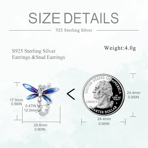 Blue Evil Eye/Celtic/Owl/Moonstone/Paw Print/Cubic Zirconia Hoop Earrings for Women 925 Sterling Silver Women Earrings Jewelry - style: Dragonfly