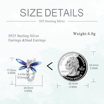 Blue Evil Eye/Celtic/Owl/Moonstone/Paw Print/Cubic Zirconia Hoop Earrings for Women 925 Sterling Silver Women Earrings Jewelry - style: Dragonfly