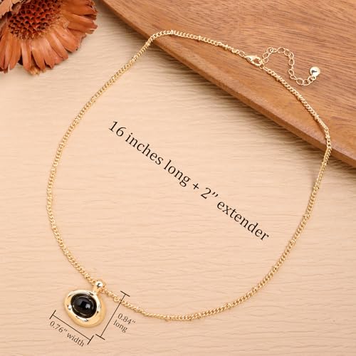 Jean Beau Gold Stone Pendant Necklaces for Women, Chunky Gemstone Dangle Necklace Wedding Prom Fashion Jewelry Gift - color: Obsidian Black