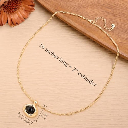 Jean Beau Gold Stone Pendant Necklaces for Women, Chunky Gemstone Dangle Necklace Wedding Prom Fashion Jewelry Gift - color: Obsidian Black