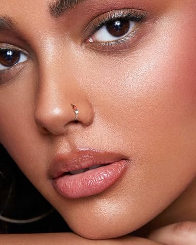 20G 925 Sterling Silver Small Thin Nose Ring Hoop for Women, Silver 7mm - 8mm Adjustable Half Hoop Nostril Piercing Jewelry - color: Red CZ