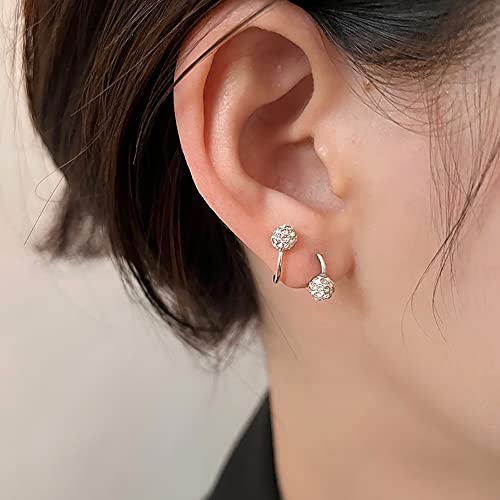 Full of Crystal Ball Cuffs Twist Climber Earrings Hypoallergenic 925 Sterling Silver for Women Cubic Zirconia Cartilage Pierced Crawler Wrap Huggie Studs Helix Earring Shamballa Inspired Fashion Jewelry Birthday Gifts