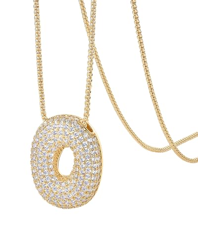 PAVOI 14K Gold Plated Cubic Zirconia Bubble Letter Initial Necklaces for Women | Gold Balloon Necklace Letter | Chunky Pendant Necklaces - style: -O