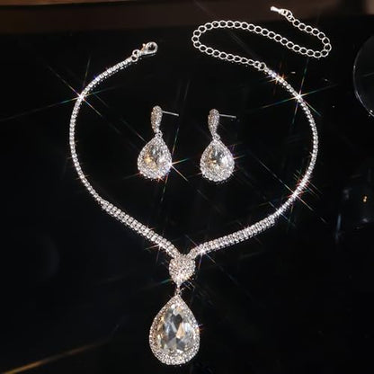 Fashion Red Black Colorful Bridal Teardrop Layered Crystal Necklace Earrings Set Sparkly Rhinestone Crystal Elegant Bridal Teardrop Shape Choker Earrings For Prom Costume Set Christmas Halloween Full Rhinestone Choker Necklace Earrings for Women - color: