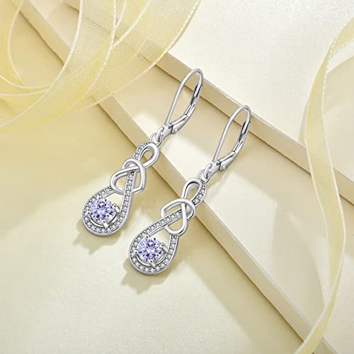 Dangle Drop Earrings for Women 925 Sterling Silver Heart Infinity Leverback Earrings Birthstone Jewelry Gifts for Women Wife Girlfriend Mother Daughter Her - color: 06 June - Alexandrite
