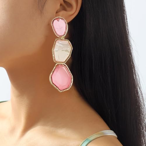 Vintage Colorful Geometric Resin Crystal Gemstone Statement Large Earrings for Women Jewelry - color: A
