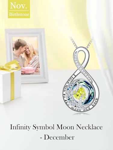 TOUPOP Birthstone Necklace for Women 925 Sterling Silver Moon and Star Pendant Necklaces I Love You to the Moon and Back Jewelry Anniversary Birthday Gifts for Her Wife Girlfriend Mom - color: 11-Nov-Citrine
