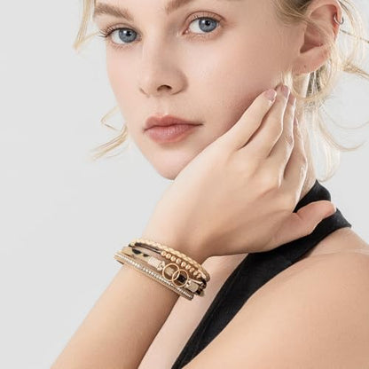 Chunky Boho Leather Wrap Bracelets Cowgirl Beaded Circle Western Jewelry | Stackable Infinity Layered Bohemian Magnetic Clasp Cuff Statement Fashion Colorful Country Hippie Outfits for Women Trendy - color: Leopard