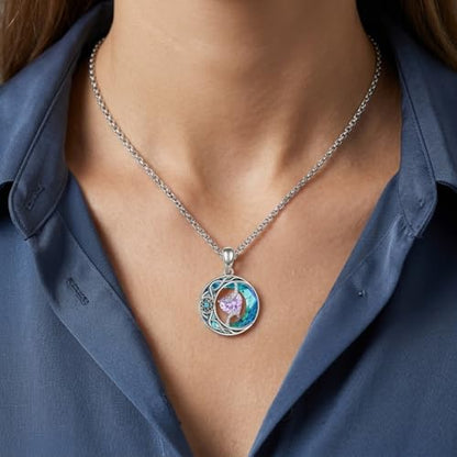 ONEFINITY Moon Star Necklace 18K White Gold Plated Celtic Moon Birthstone Pendant Necklaces Heart Birthstone Anniversary Birthday Jewelry Gifts for Women Wife Mom - style: June