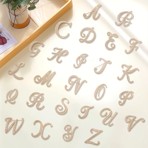 A-Z Initial 26 Letter Brooch Pins, Gold Faux Pearl Alphabet Badges Breastpin for Hat Bag Dress Coat Suit Accessory, Elegant Name Personalized Gifts for Women Men - color: J