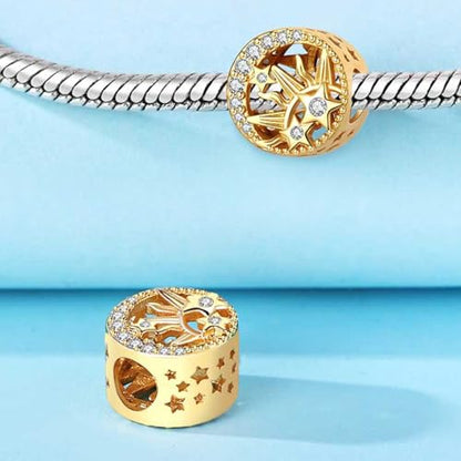 CYCUFF 925 Sterling Silver Charms Suitable for Charm Necklaces, Bracelet Pendants Beads Jewellery Gift for Women - color: Skeleton Gold Sun Moon Star Beads
