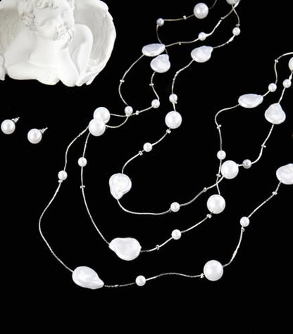 Errally Long Pearl Necklace and Earring Set Layered Pearl Beaded Necklaces for Women White Costume Jewelry Sets Gifts for Mom - color: Pear Shaped