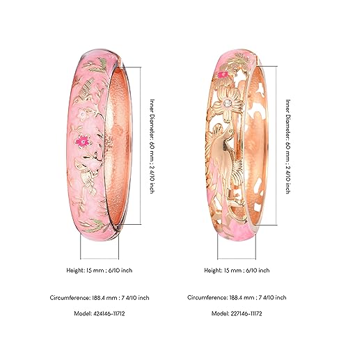 UJOY Cloisonne Indian Bangle Colored Crystal Plated Hinge Cuff Bracelet Hollowed Bird Enamel Jewelry Gift 55C49 - color: 2 Pcs/set-Bird-Pink