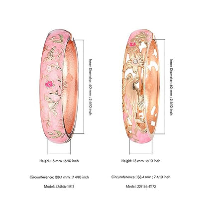 UJOY Cloisonne Indian Bangle Colored Crystal Plated Hinge Cuff Bracelet Hollowed Bird Enamel Jewelry Gift 55C49 - color: 2 Pcs/set-Bird-Pink