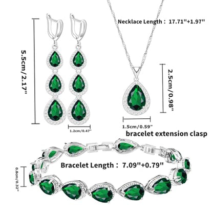 LMXXVJ Necklace Long Earrings Bracelet Set, White Gold Plated Created Blue Sapphire Jewelry Set Wedding Party Gift Jewelry for Women Bridal Bridesmaid