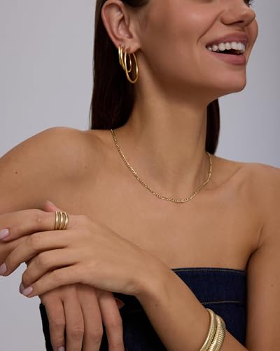 PAVOI Waterproof Chain Necklace for Women, 14K Gold Plated Layering Chains | Flat Curb, Herringbone, Snake, Rope, Figaro, Cuban Link & Paperclip Chain Necklaces, Stainless Steel Fashion Jewelry - color: White Gold