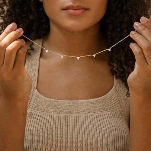 Dainty Silver Gold Necklaces for Women Cute Station Choker Simulated Diamond Necklace Simple Layering CZ Necklace Trendy Jewelry Gifts - color: Gold, style: 5pcs Flower-Shaped CZ