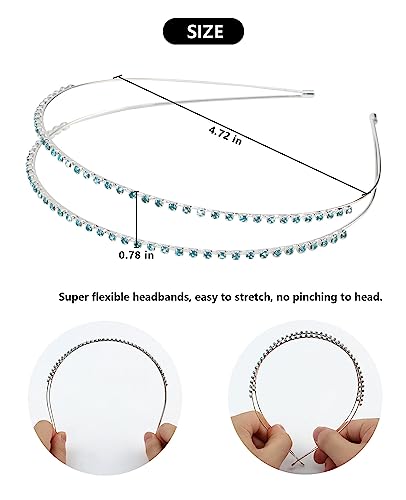 Wecoe 4 Pack Light Blue Rhinestone Bridal Headpieces - Crystal Butterfly Leaf Metal Headbands for Women, Girls, Flower Girls, Weddings & Gifts - color: Silver band & Turquoise blue rhinestones