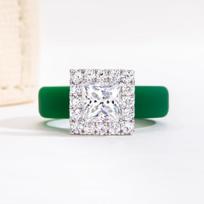 Moissanite Silicone Ring for Women, Promise Ring 925 Sterling Silver, Soft - color: Green
