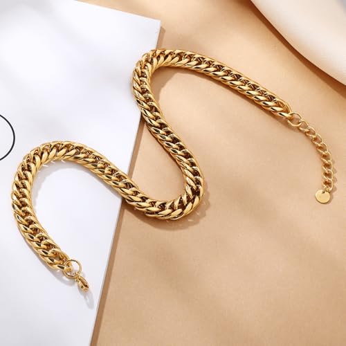 FEEL STYLE Chunky Gold Necklace for Women - 14K Gold Plated 10mm/14mm Cuban Link Chain & 8mm O-Link Chunky Necklace Fashion Jewelry Adjustable - color: Gold Chain, style: 10MM Cuban Link Chain
