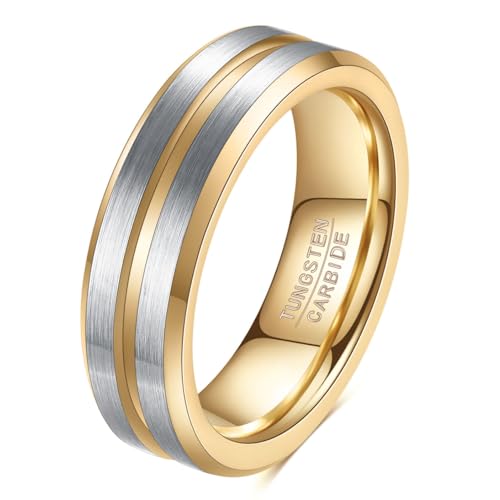 Tungsten Wedding Band Ring for Men 6mm 8mm Classic Groove Tungsten Wedding Band Ring for Men Matte Finish Comfort Fit Size 7-12 - color: 6mm Groove Silver-Gold