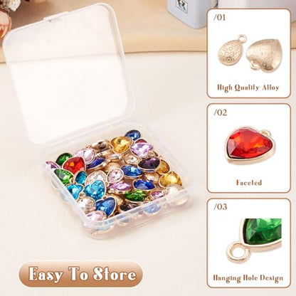 Cheriswelry 40Pcs Faceted Glass Heart Alloy Charms Rhinestone Crystal Teardrop Pendants with Zinc Findings 20 Styles 15-16.5mm for DIY Crafts Necklace Earring Jewelry Making - color: Mixed Color-Heart & Teardrop