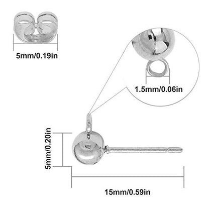 150Pcs Ball Post Earring Studs for Jewelry Making,Earring Studs Ball Post Earrings with Loop with 200Pcs Butterfly Earrings Back Replacements for DIY Jewelry Making Findings(White K) - color: White K