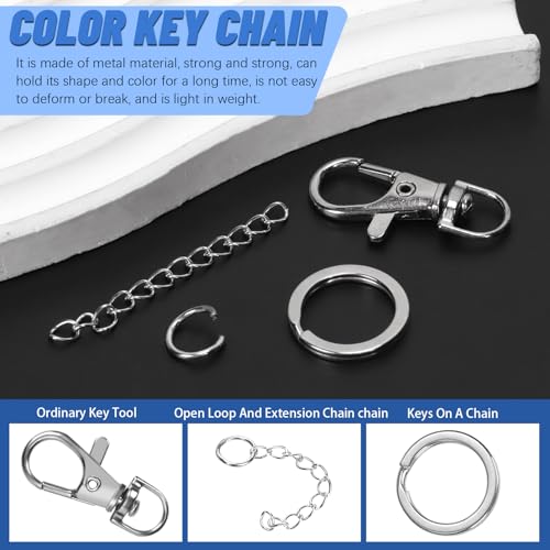 Glarks 125pcs Silver Keychain Making Kit, Keychain Craft Supplies Including Key Chain Clips with Chains, Lobster Claw Clasps, Key Rings and Jump Rings for Jewelry Craft Making - color: Silver