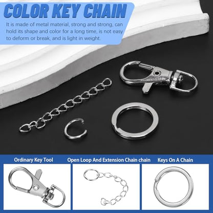 Glarks 125pcs Silver Keychain Making Kit, Keychain Craft Supplies Including Key Chain Clips with Chains, Lobster Claw Clasps, Key Rings and Jump Rings for Jewelry Craft Making - color: Silver