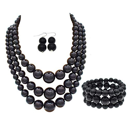 Big Chunky Pearl Necklace and Earrings Set Large Costume 1920s Faux Pearls Gatsby Accessories - color: Big White Pearl Necklace